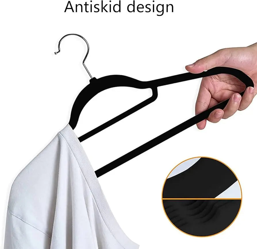 Cabide de veludo preto para roupas, calças, casaco, armário, gancho de armazenamento, cabides antiderrapantes de feltro, economizador de espaço para casa, organizadores 4
