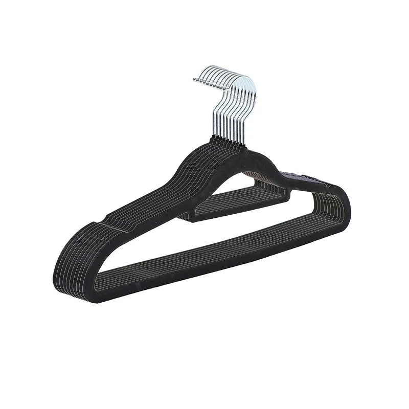 Cabide de veludo preto para roupas, calças, casaco, armário, gancho de armazenamento, cabides antiderrapantes de feltro, economizador de espaço para casa, organizadores 8