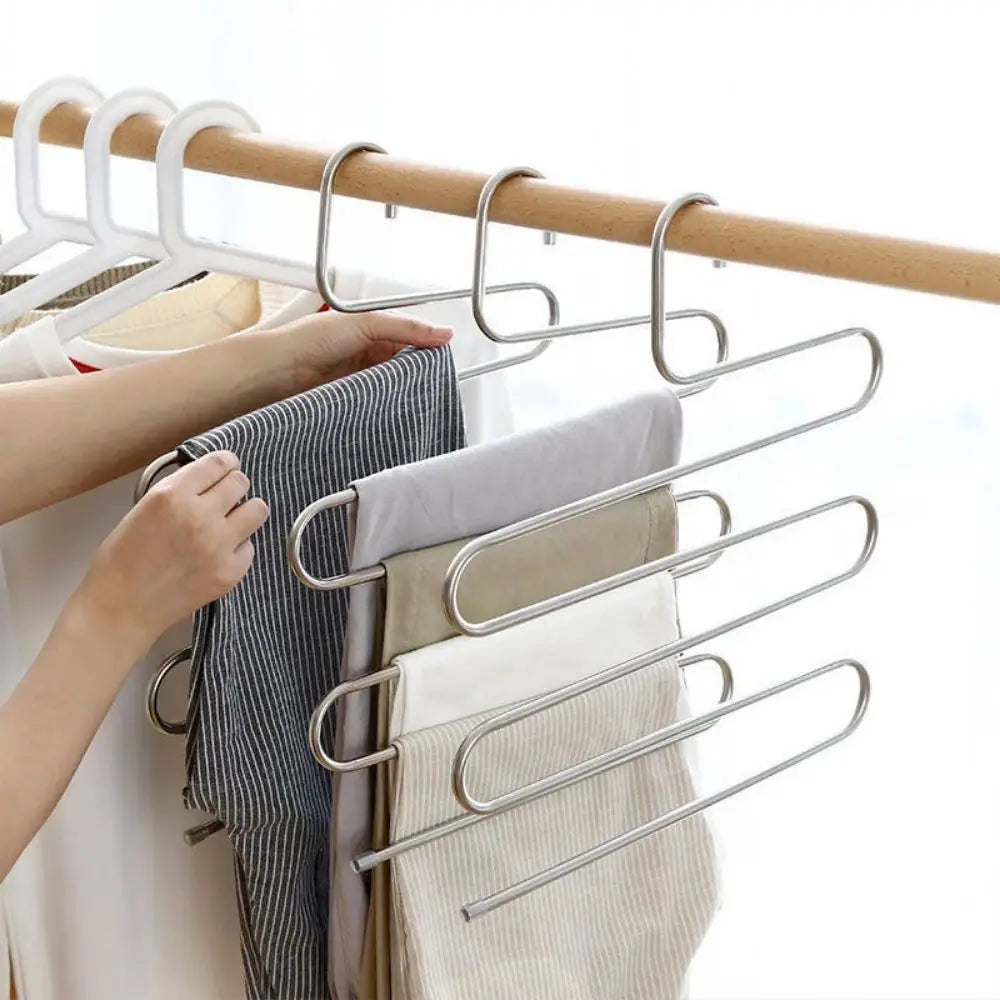 Cabides de roupas multifuncionais de 5 camadas, rack de armazenamento de calças antiderrapante, rack de pano com múltiplas funções para pendurar e armazenar 2