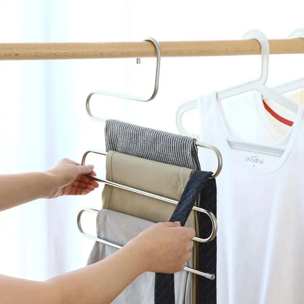 Cabides de roupas multifuncionais de 5 camadas, rack de armazenamento de calças antiderrapante, rack de pano com múltiplas funções para pendurar e armazenar 4
