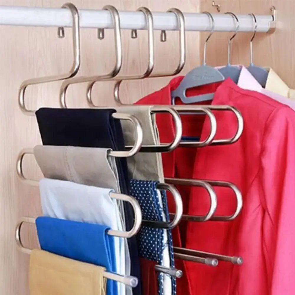Cabides de roupas multifuncionais de 5 camadas, rack de armazenamento de calças antiderrapante, rack de pano com múltiplas funções para pendurar e armazenar 7