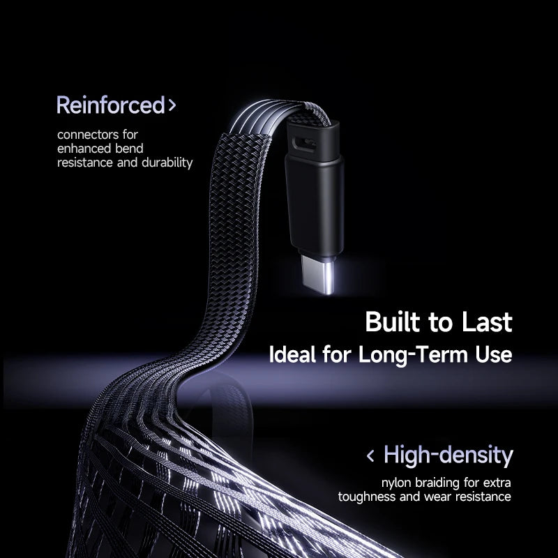 Cabo USB C Baseus MVP3 com Conector em Ângulo de 100W para iPhone 16 15 Pro Max, Cabo Tipo C com Luz LED para Macbook Pro, Xiaomi, Samsung 6