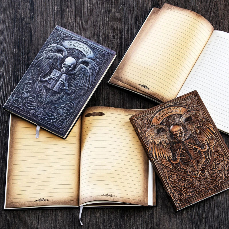 Caderno/Diário A5 de Couro PU com Relevo de Anjo Gótico Vintage - Diário de Fantasia Sombria para Escrita - Presente 4