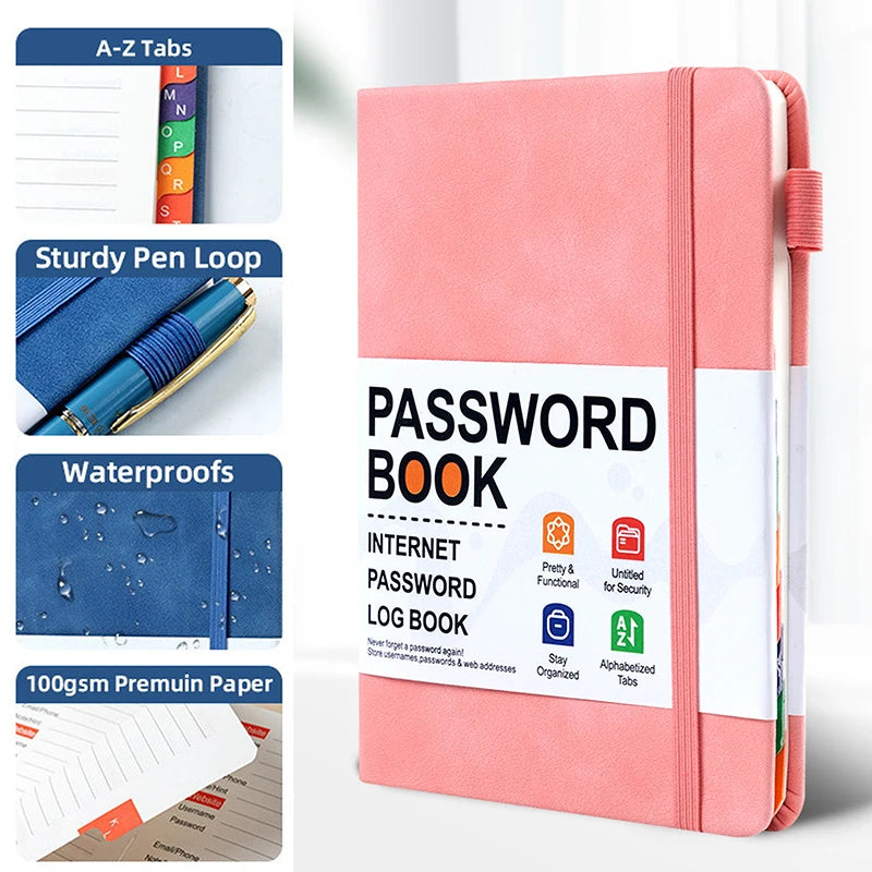 Caderno Organizador de Senhas para Computador com Abas Alfabéticas e Bolso para Registro de Endereços e Detalhes de Contas 1