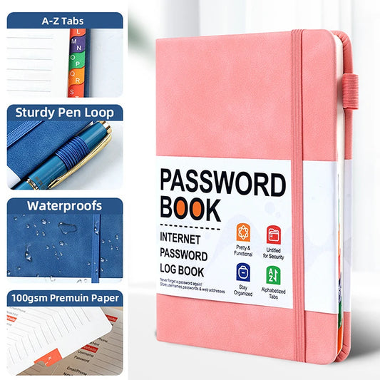 Caderno Organizador de Senhas para Computador com Abas Alfabéticas e Bolso para Registro de Endereços e Detalhes de Contas 1
