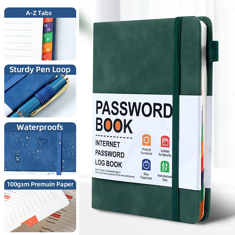 Caderno Organizador de Senhas para Computador com Abas Alfabéticas e Bolso para Registro de Endereços e Detalhes de Contas 10