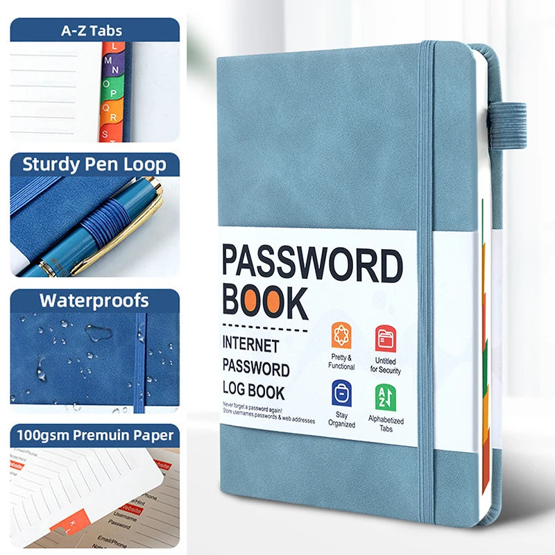 Caderno Organizador de Senhas para Computador com Abas Alfabéticas e Bolso para Registro de Endereços e Detalhes de Contas 7