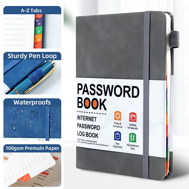 Caderno Organizador de Senhas para Computador com Abas Alfabéticas e Bolso para Registro de Endereços e Detalhes de Contas 9