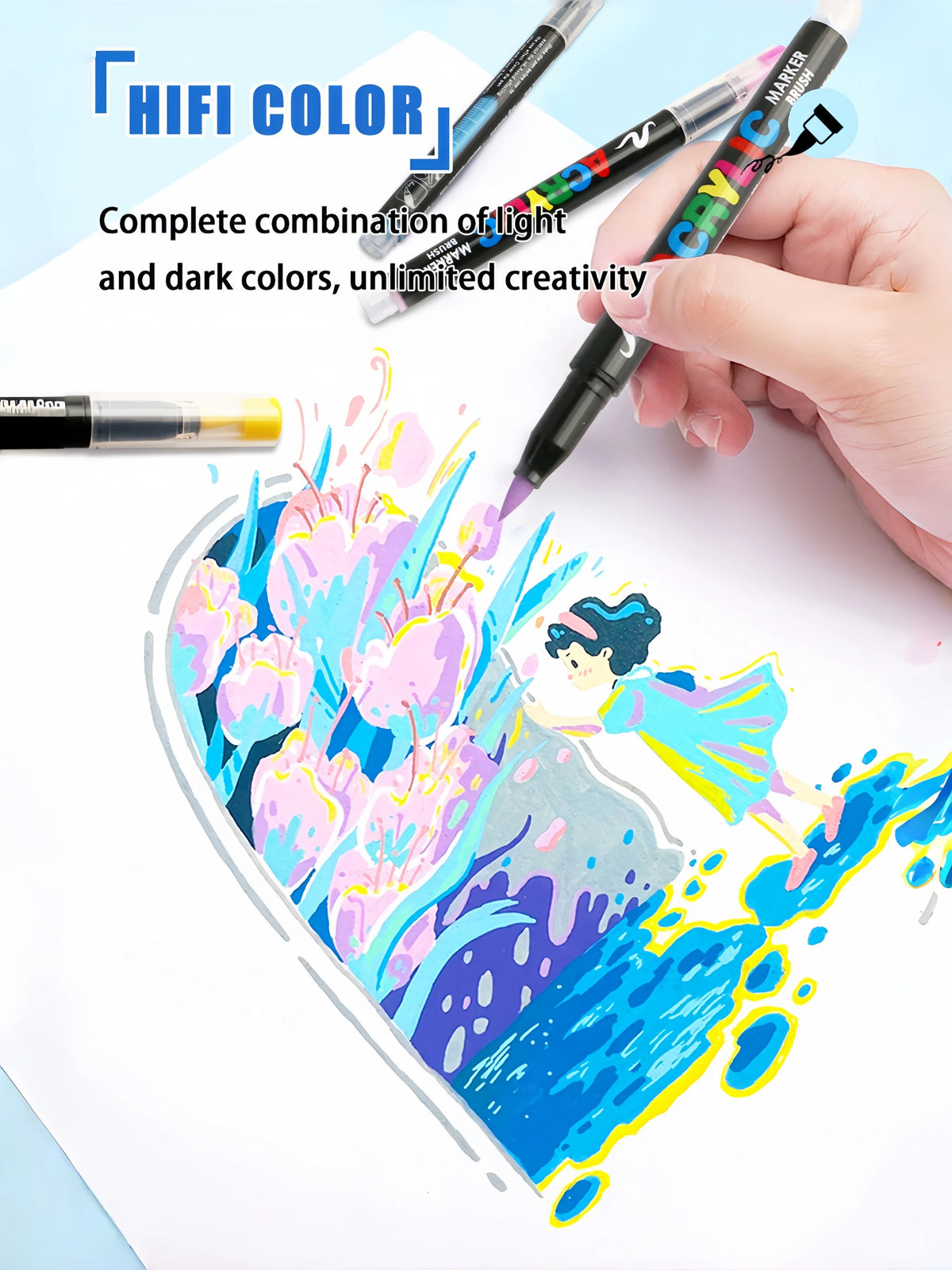 Canetas de Tinta Acrílica com Ponta de Pincel em 12/24/36/48/60 Cores para Pintura em Pedra, Madeira, Vidro, Presentes e Artesanato DIY 6