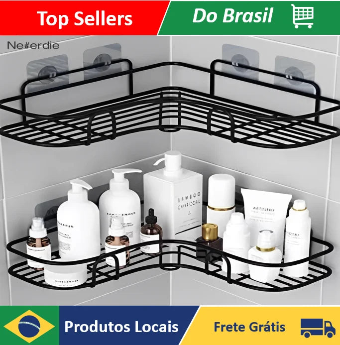 Conjunto de 2 Prateleiras Adesivas para Banheiro e Cozinha 1