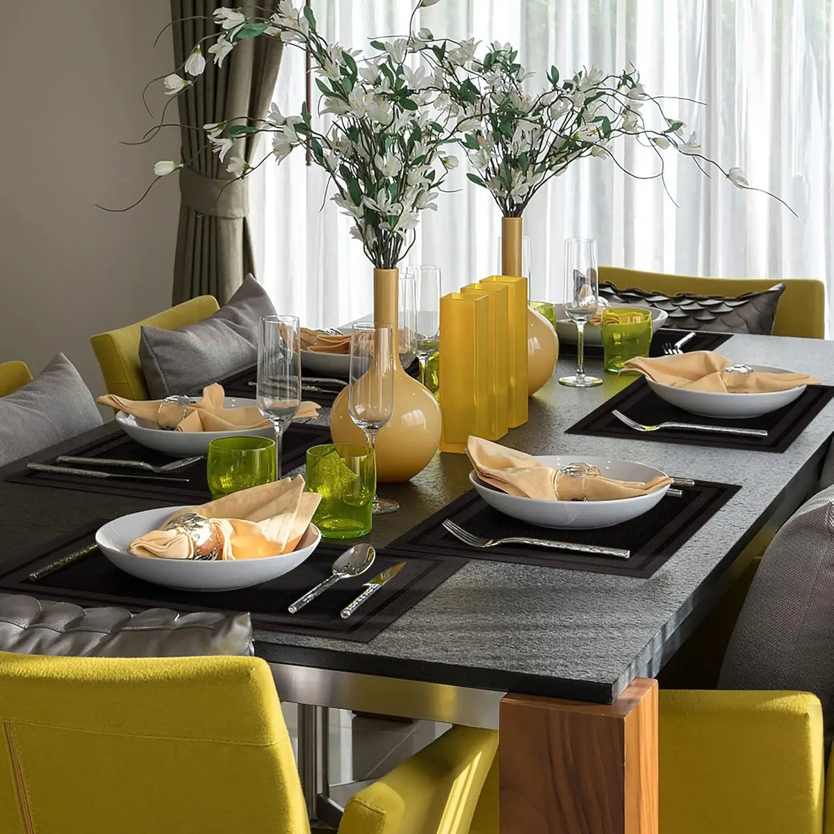 Conjunto de 4 jogos americanos, mantel de vinil tecido resistente ao calor, tapete de mesa de PVC lavável antiderrapante, tapetes de plástico premium fáceis de limpar 5