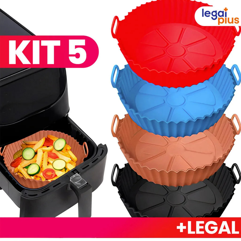 Conjunto de 5 Formas de Silicone Para Air Fryer Forno Microondas Fritadeira Assadeira Reutilizável Antiaderente 1