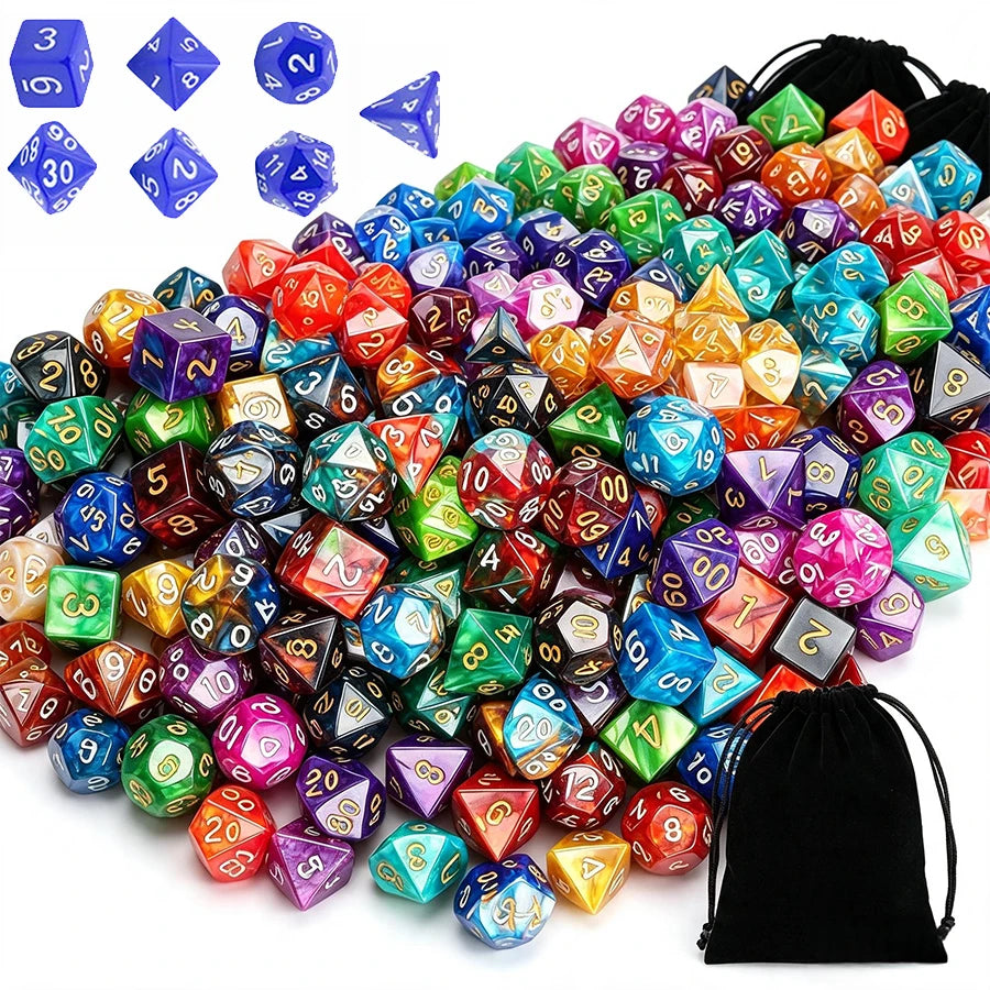 Conjunto de Dados Poliédricos para Jogos, 16/40 Peças, Dados Numéricos Multiformato e Bolsa de Armazenamento em Veludo Preto, Suprimentos para Jogos de Tabuleiro XJM 1
