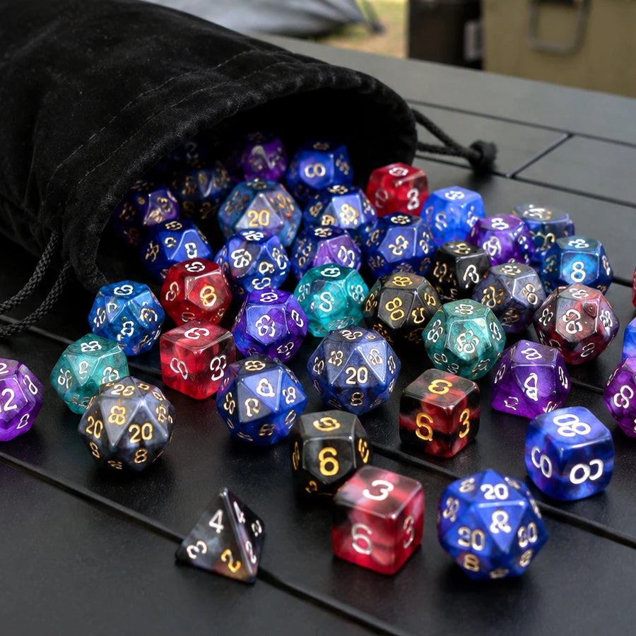 Conjunto de Dados Poliédricos para Jogos, 16/40 Peças, Dados Numéricos Multiformato e Bolsa de Armazenamento em Veludo Preto, Suprimentos para Jogos de Tabuleiro XJM 5