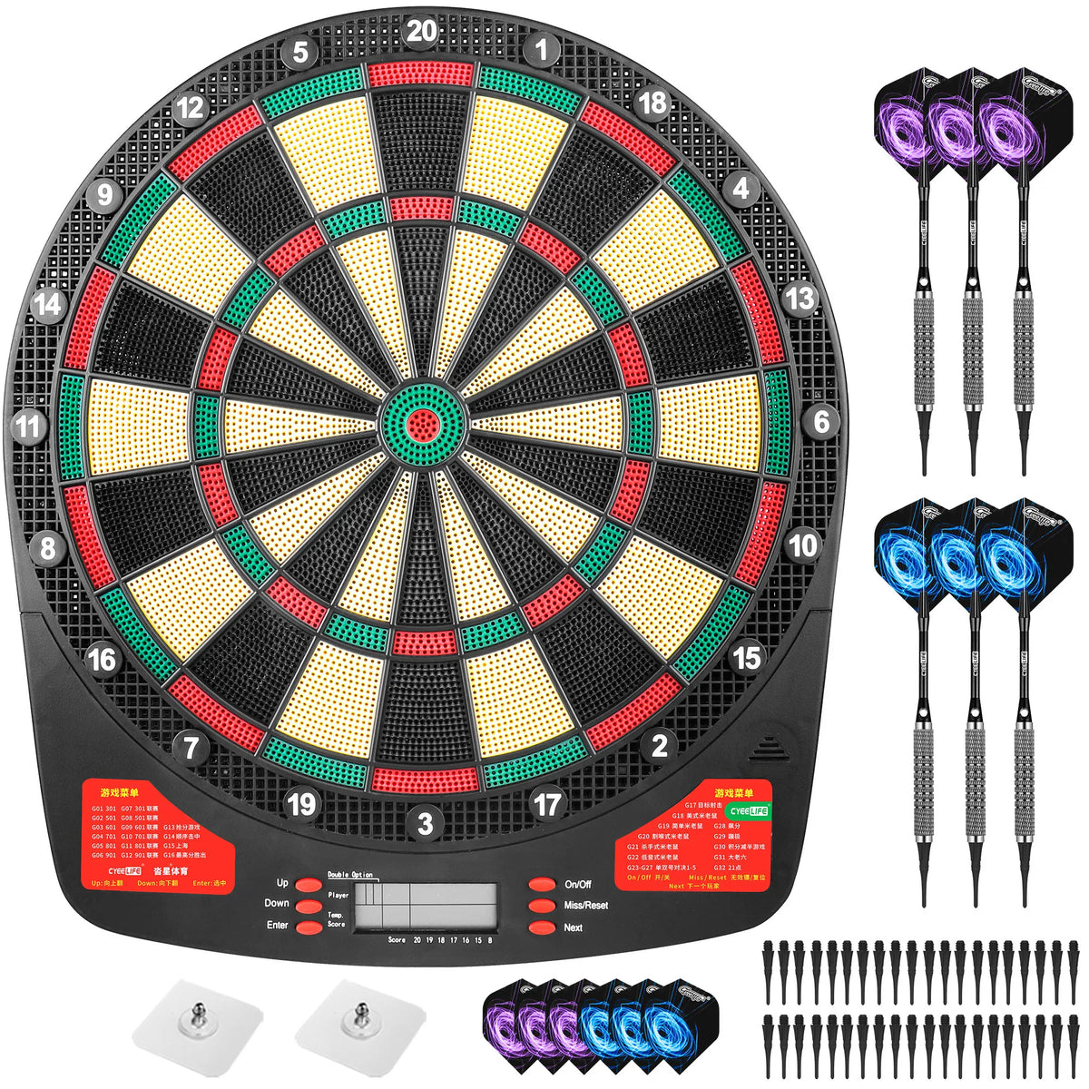 Conjunto de Dardos Eletrônicos CyeeLife de 15,5 polegadas com LED, 32 Jogos e Modo Multijogador para Casa, Escritório, Bar e Uso Profissional ao Ar Livre 1