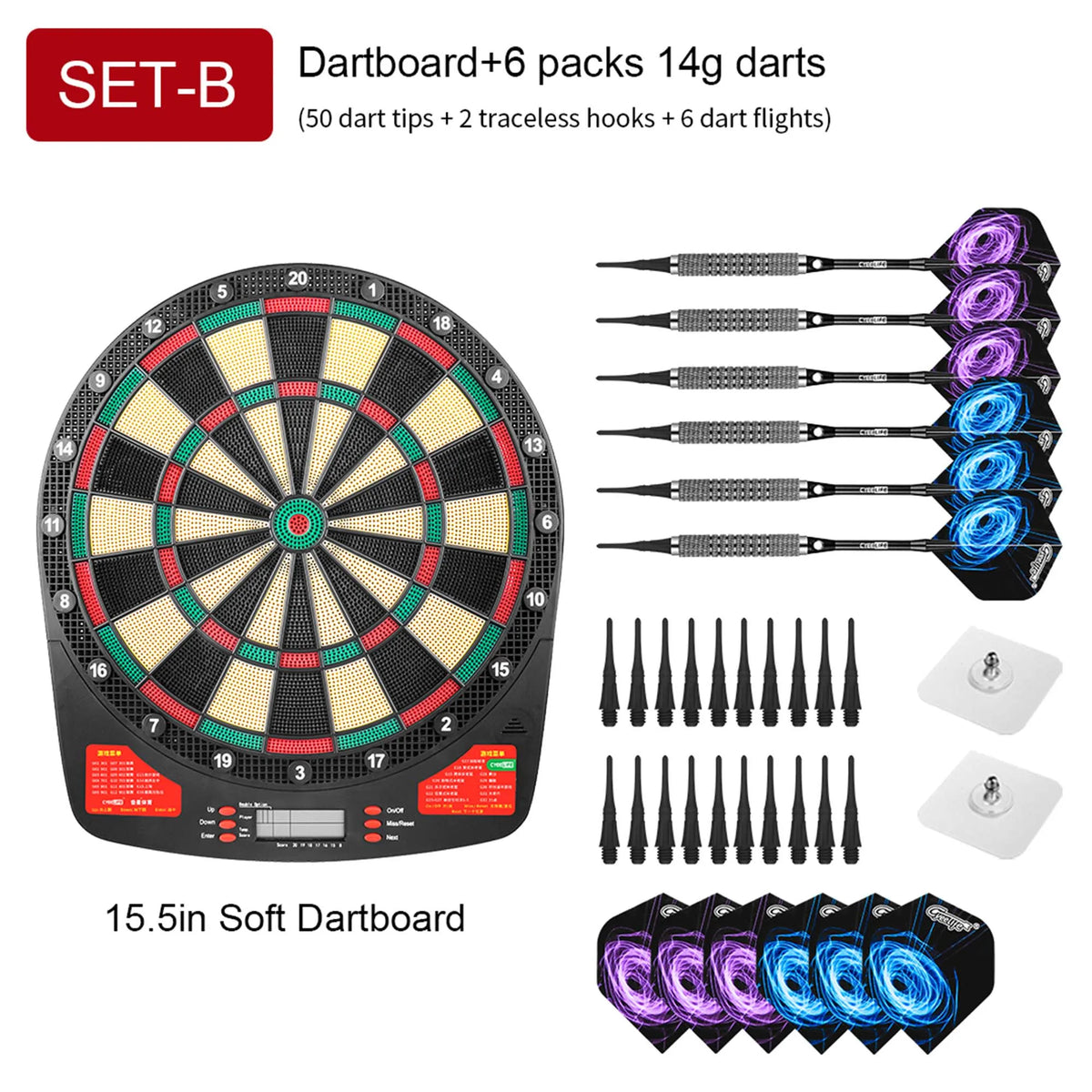 Conjunto de Dardos Eletrônicos CyeeLife de 15,5 polegadas com LED, 32 Jogos e Modo Multijogador para Casa, Escritório, Bar e Uso Profissional ao Ar Livre 7