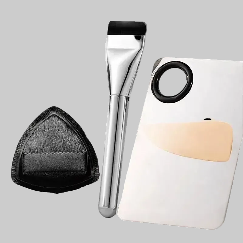 Conjunto de Ferramentas de Maquiagem 1 a 4 Peças — Pincel para Base, Esponja e Paleta de Creme Portátil 2