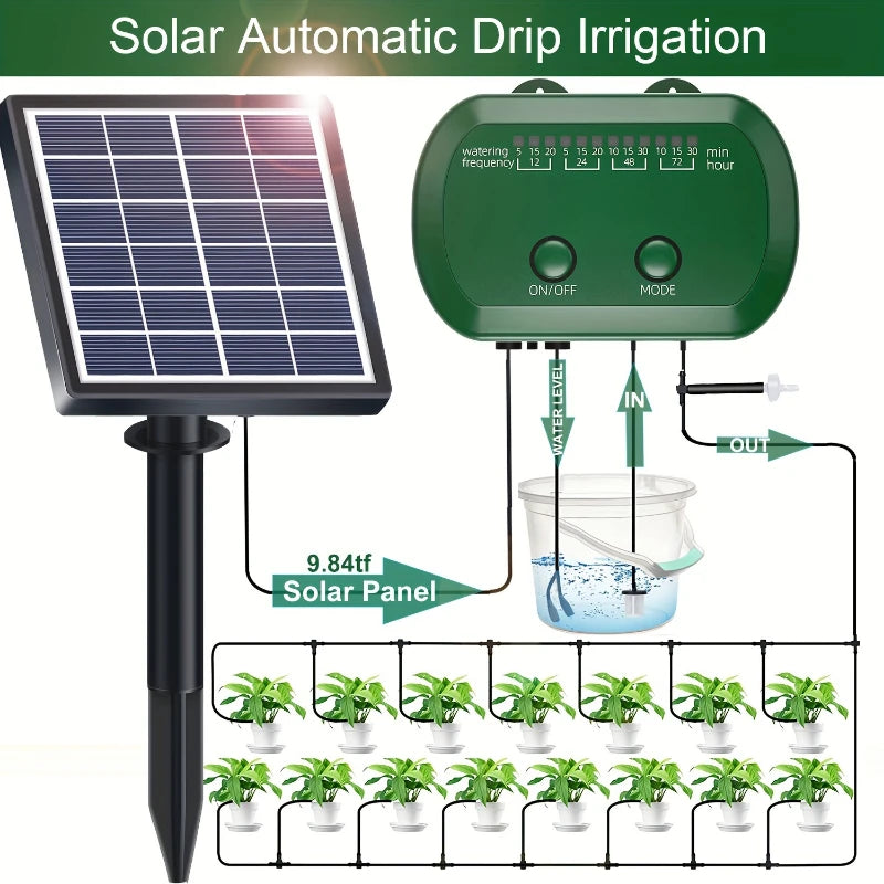 Conjunto de irrigação por gotejamento para vasos, sistema solar para jardim, sistema de rega automático 1
