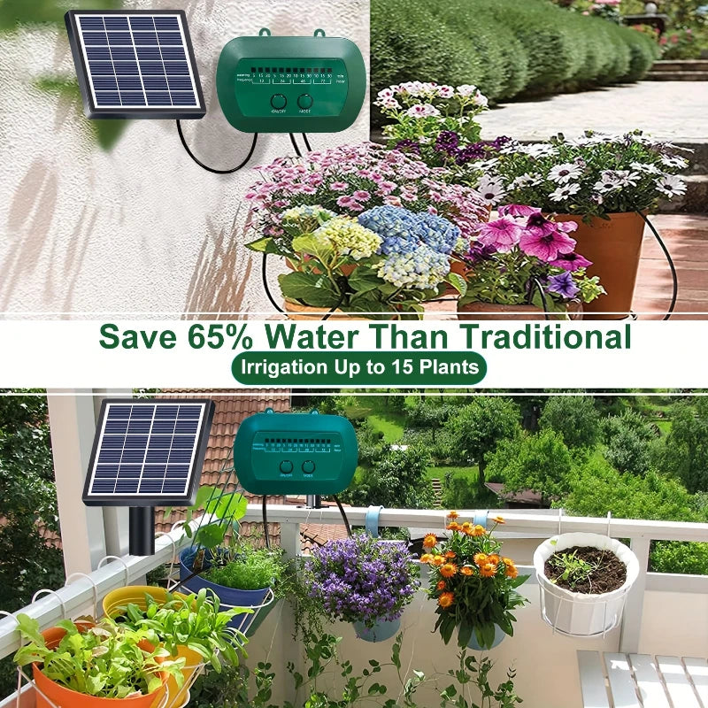 Conjunto de irrigação por gotejamento para vasos, sistema solar para jardim, sistema de rega automático 3