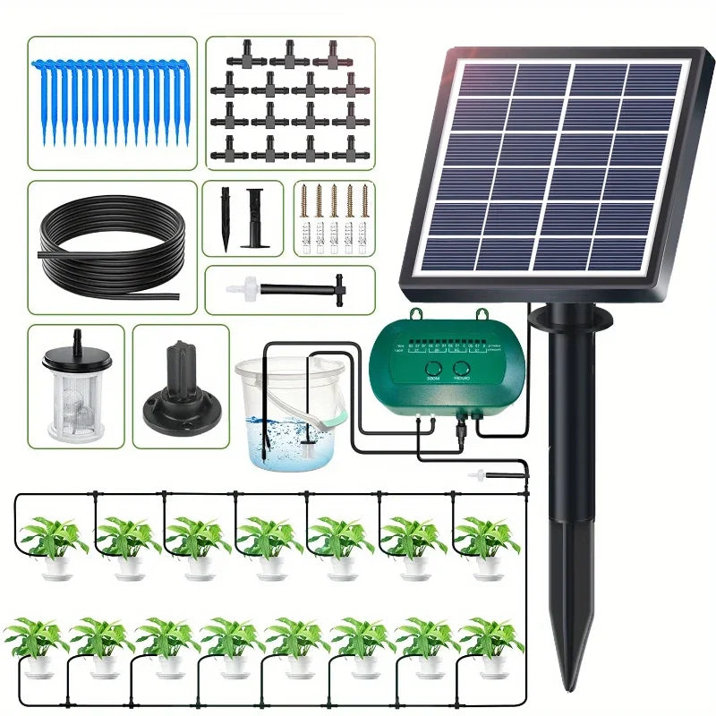 Conjunto de irrigação por gotejamento para vasos, sistema solar para jardim, sistema de rega automático 6