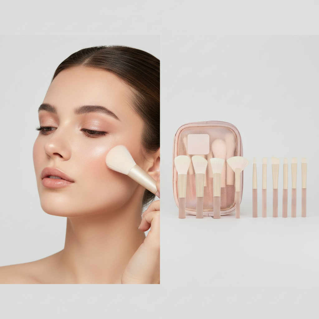 Conjunto de Pincéis de Maquiagem Portáteis — Cerdas Ultra Macias para Pó, Esponja e Blush 2