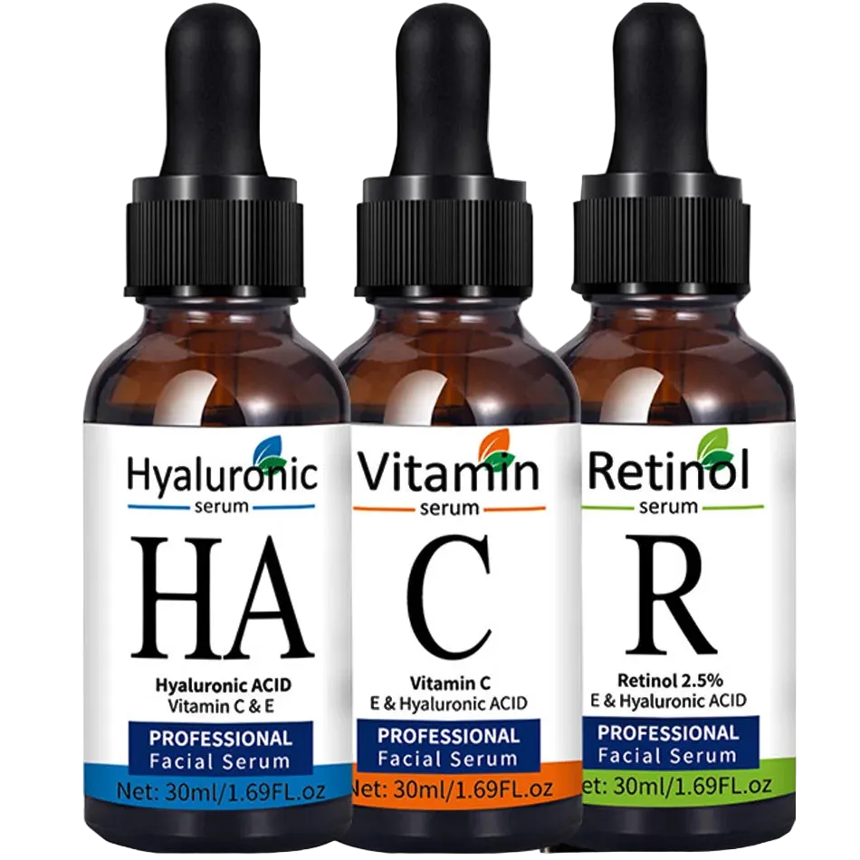 Conjunto de Séruns Faciais Premium — Vitamina C, Ácido Hialurônico e Retinol para Firmeza e Luminosidade 1