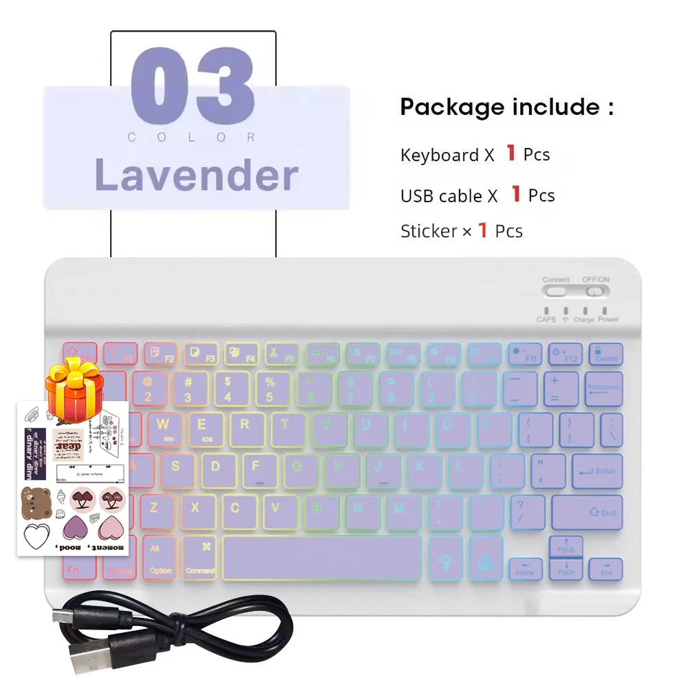Conjunto de Teclado e Mouse Bluetooth Sem Fio com Luz de Fundo em 7 Cores, Teclado Portátil Recarregável Multilíngue para iPad, Android e Windows 16