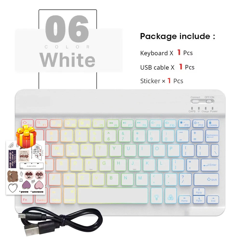 Conjunto de Teclado e Mouse Bluetooth Sem Fio com Luz de Fundo em 7 Cores, Teclado Portátil Recarregável Multilíngue para iPad, Android e Windows 20