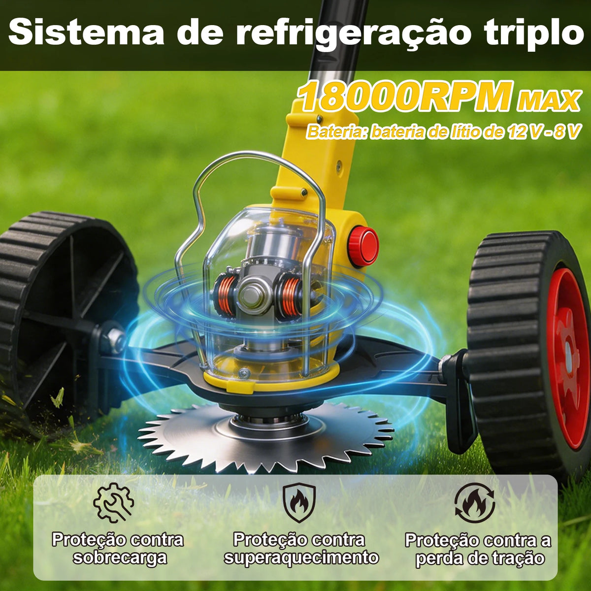 Cortador de Grama Elétrico Brushless 12V Sem Fio Telescópico - Com 2 Baterias 3.0Ah, Lâminas de Metal e Acessórios Completos 3