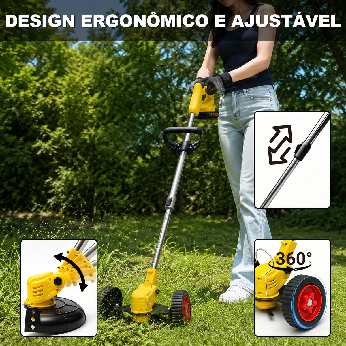 Cortador de Grama Elétrico Brushless 12V Sem Fio Telescópico - Com 2 Baterias 3.0Ah, Lâminas de Metal e Acessórios Completos 6