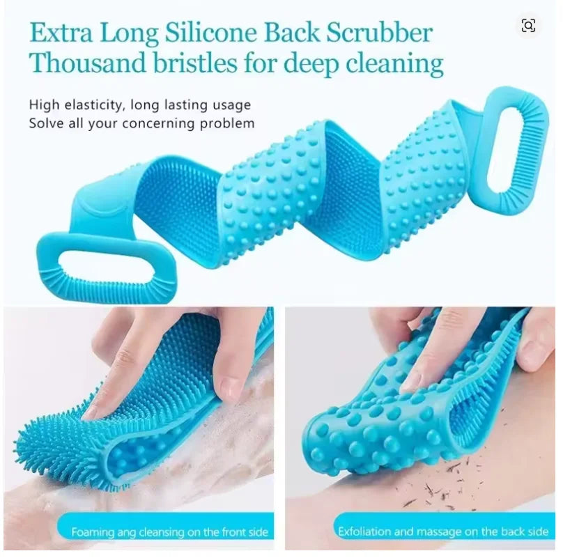 Escova de Silicone para o Corpo, Esfoliante e Massageador de Costas, Cinto de Banho Extensível para Limpeza Profunda da Pele 5