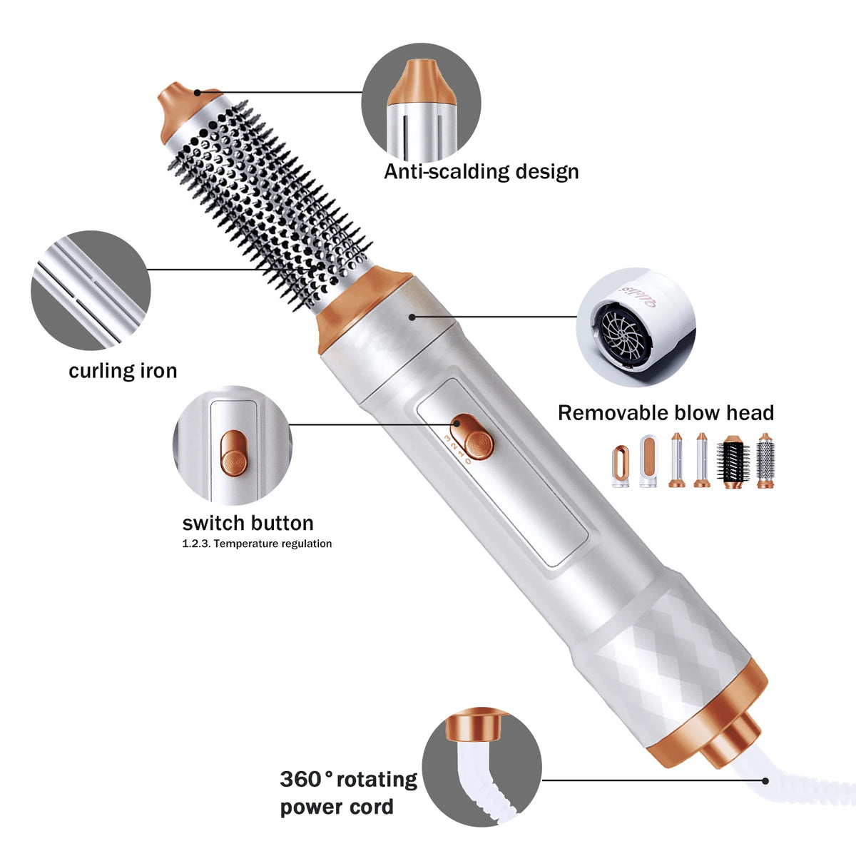 Escova Modeladora Elétrica 6 em 1 — Secador, Babyliss e Pente Aquecido para Estilização Profissional 11