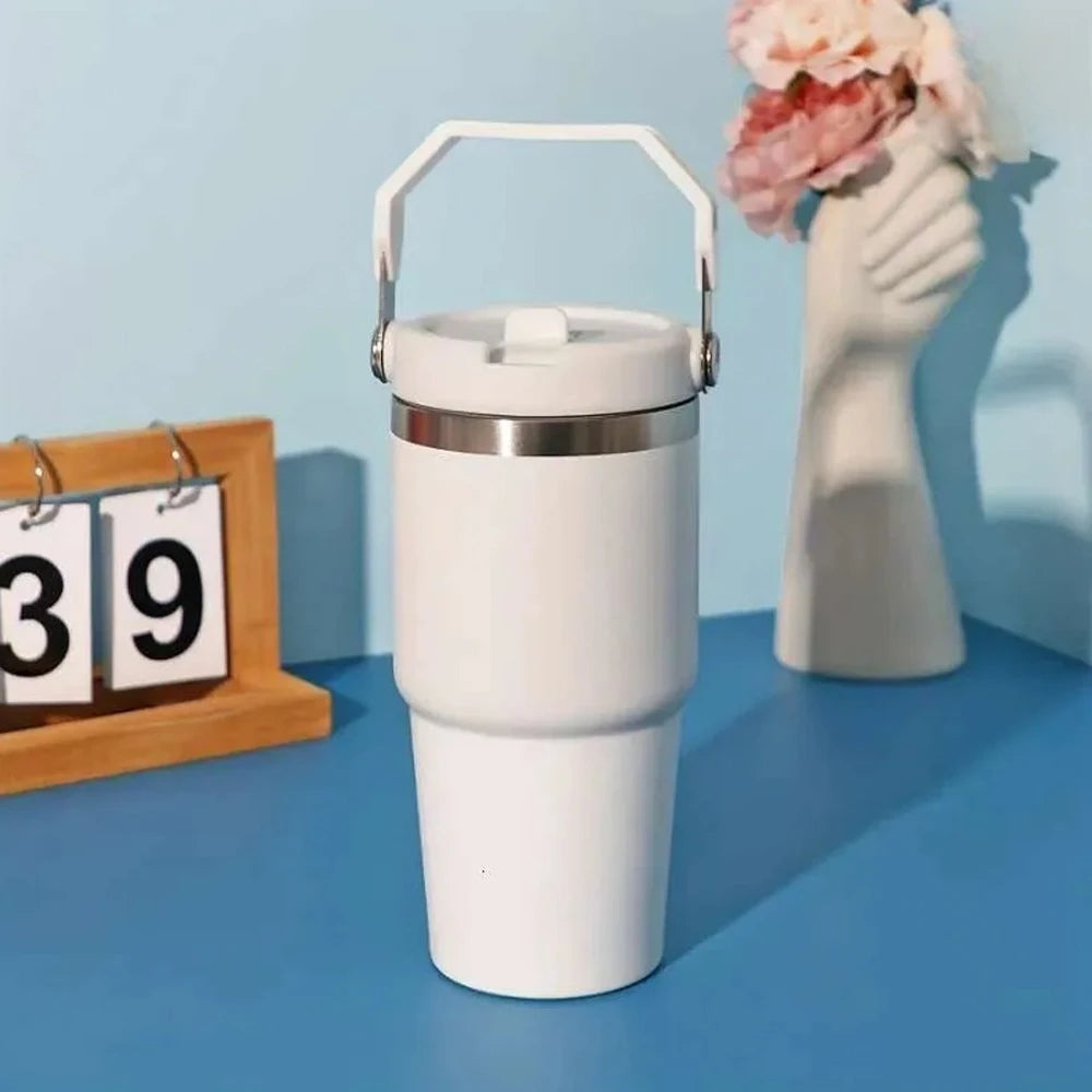 Garrafa Térmica de Aço Inoxidável 600ml 900ml com Alça e Tampa Flip, Manutenção de Temperatura para Trabalho, Academia e Viagens 1
