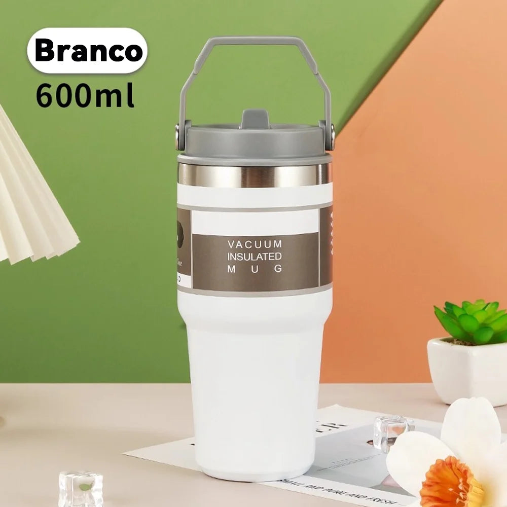 Garrafa Térmica de Aço Inoxidável 600ml 900ml com Alça e Tampa Flip, Manutenção de Temperatura para Trabalho, Academia e Viagens 10