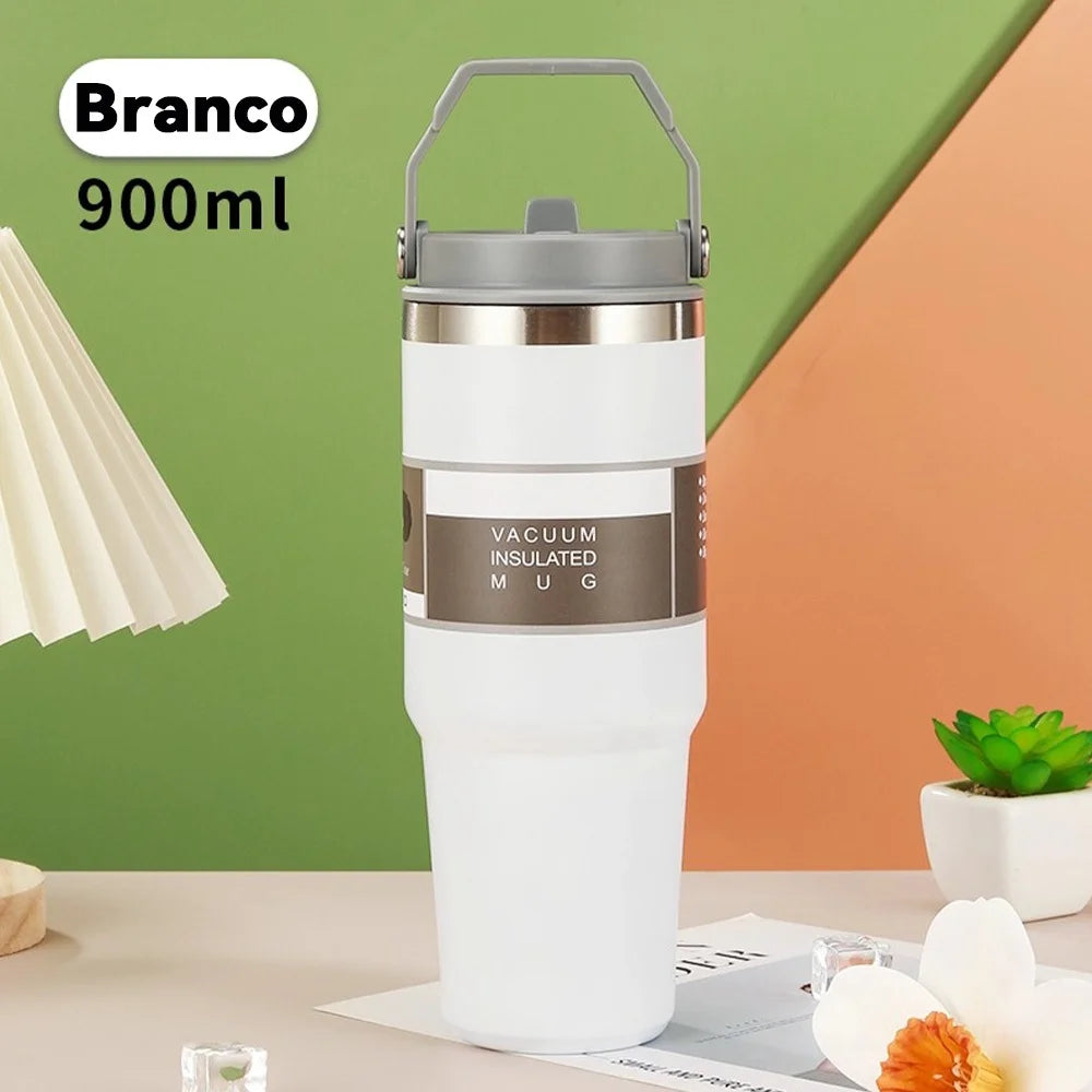 Garrafa Térmica de Aço Inoxidável 600ml 900ml com Alça e Tampa Flip, Manutenção de Temperatura para Trabalho, Academia e Viagens 11