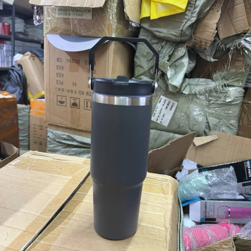 Garrafa Térmica de Aço Inoxidável 600ml 900ml com Alça e Tampa Flip, Manutenção de Temperatura para Trabalho, Academia e Viagens 4