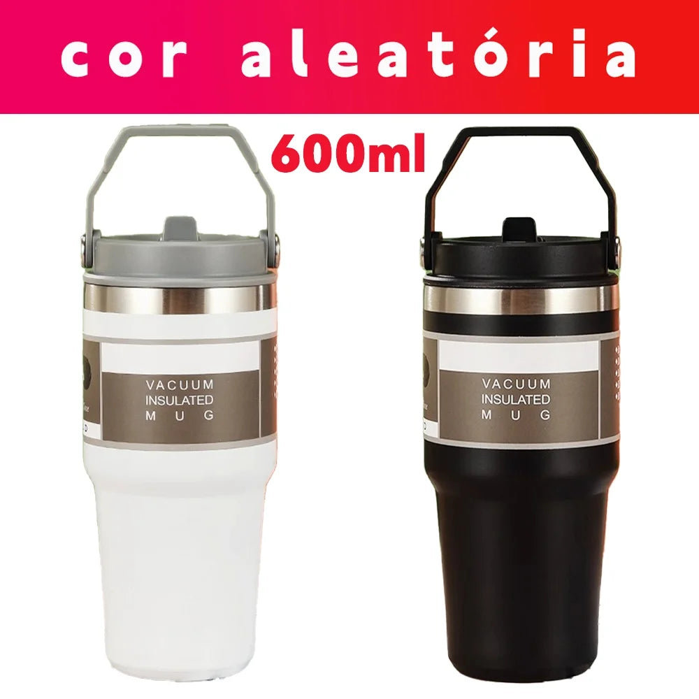 Garrafa Térmica de Aço Inoxidável 600ml 900ml com Alça e Tampa Flip, Manutenção de Temperatura para Trabalho, Academia e Viagens 8