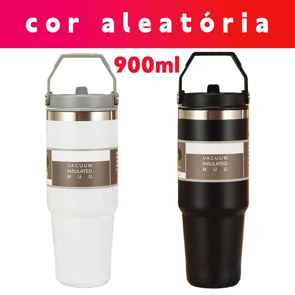Garrafa Térmica de Aço Inoxidável 600ml 900ml com Alça e Tampa Flip, Manutenção de Temperatura para Trabalho, Academia e Viagens 9