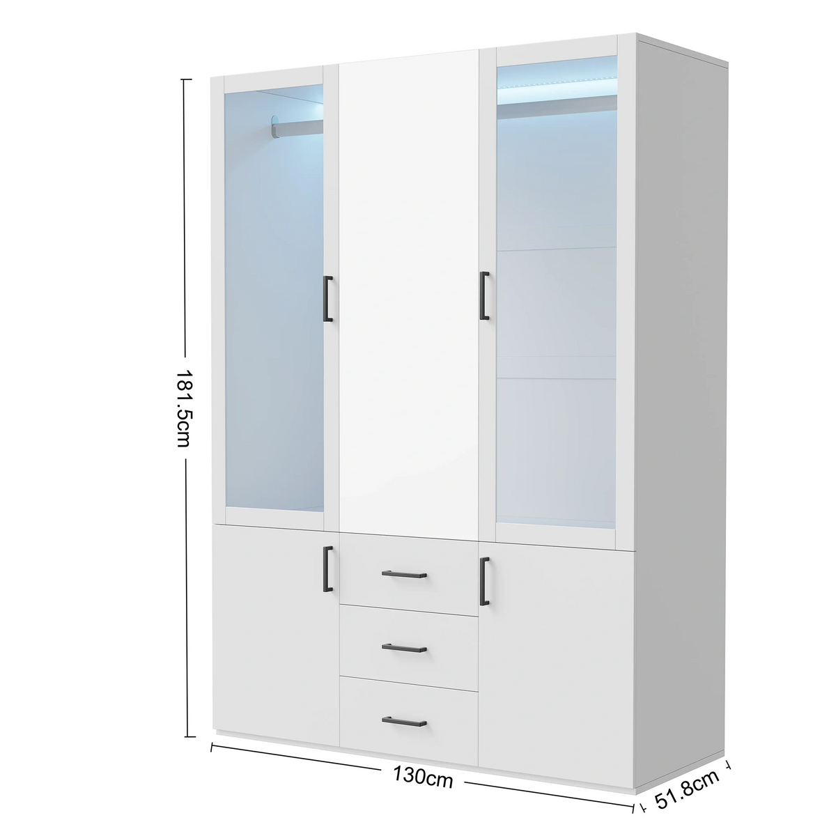 Guarda-Roupa com Iluminação LED, Armário Versátil com Portas, Armário com Cabideiro, Guarda-Roupa com Gavetas 10