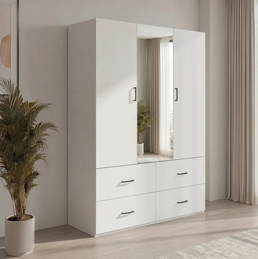 Guarda-Roupa com Iluminação LED, Armário Versátil com Portas, Armário com Cabideiro, Guarda-Roupa com Gavetas 6