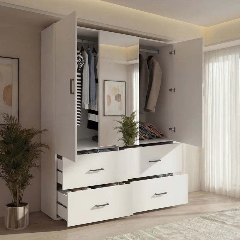 Guarda-Roupa com Iluminação LED, Armário Versátil com Portas, Armário com Cabideiro, Guarda-Roupa com Gavetas 7