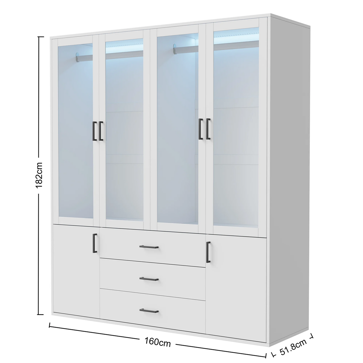 Guarda-Roupa com Iluminação LED, Armário Versátil com Portas, Armário com Cabideiro, Guarda-Roupa com Gavetas 8