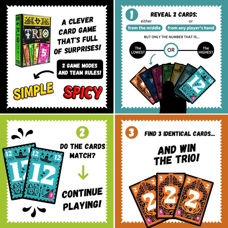 Jogo de tabuleiro trio, cartão estratégico, brinquedo para família, jogo divertido para amigos, casais, jogo perfeito, entretenimento para todas as idades, presente 5