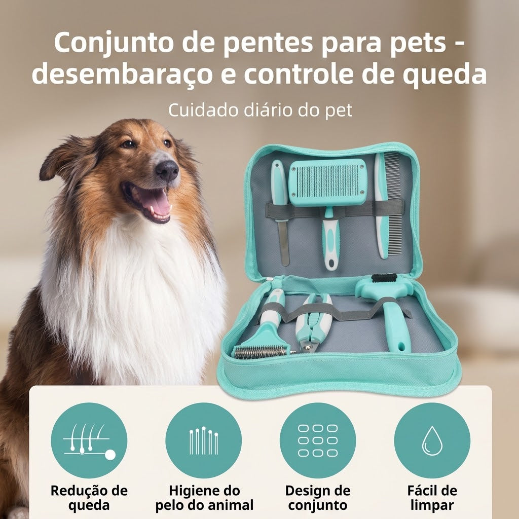 Kit Profissional 6 em 1 para Higiene de Pets — Escovas Autolimpantes para Cães e Gatos com Bolsa Portátil 11