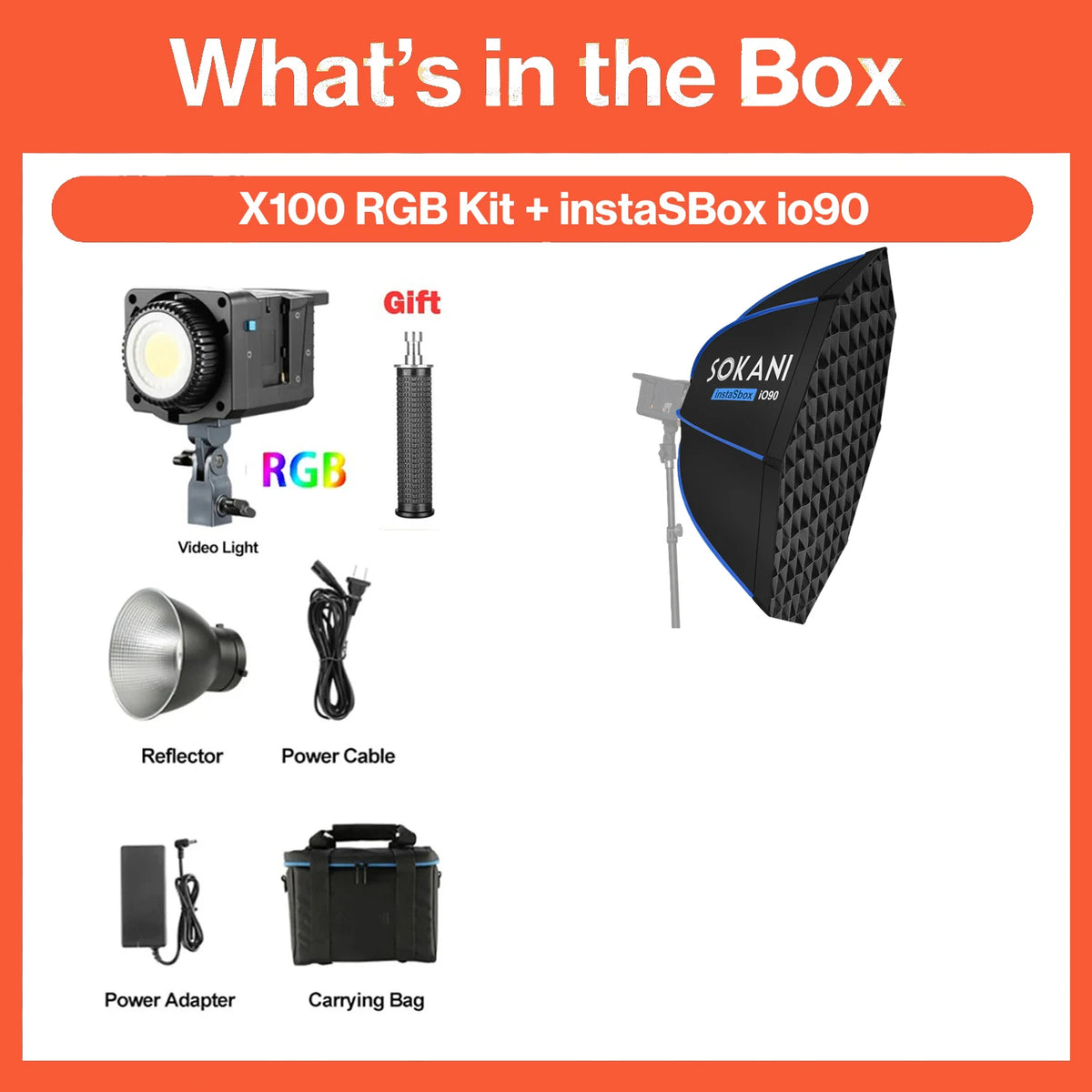 Luz de Vídeo LED Sokani X100 RGB Bicolor 100W 10