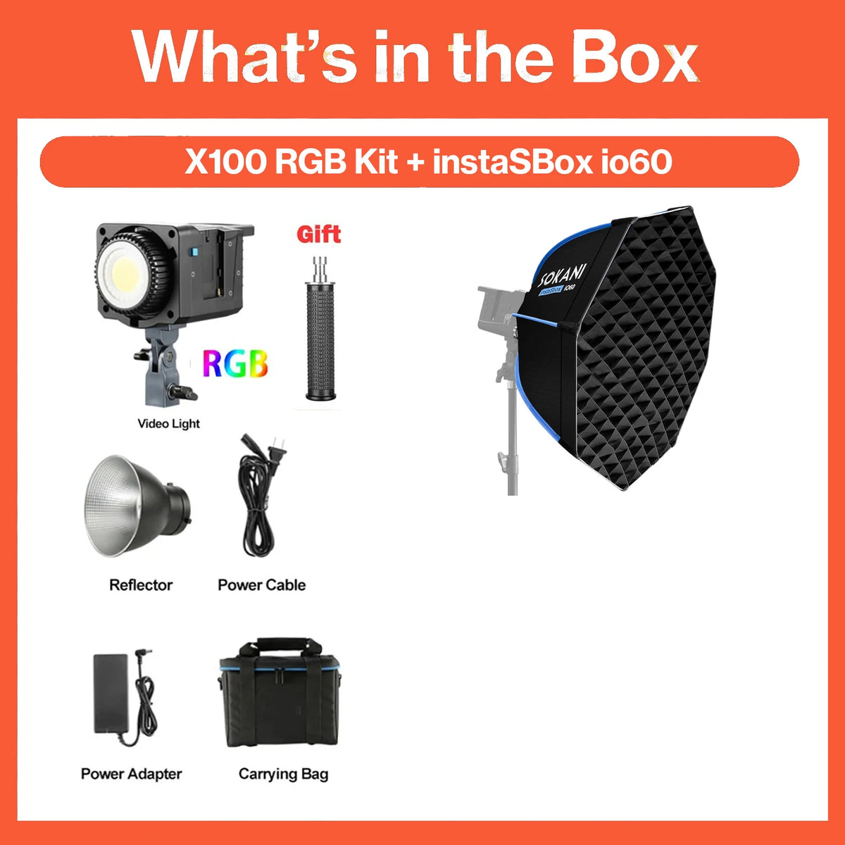 Luz de Vídeo LED Sokani X100 RGB Bicolor 100W 13