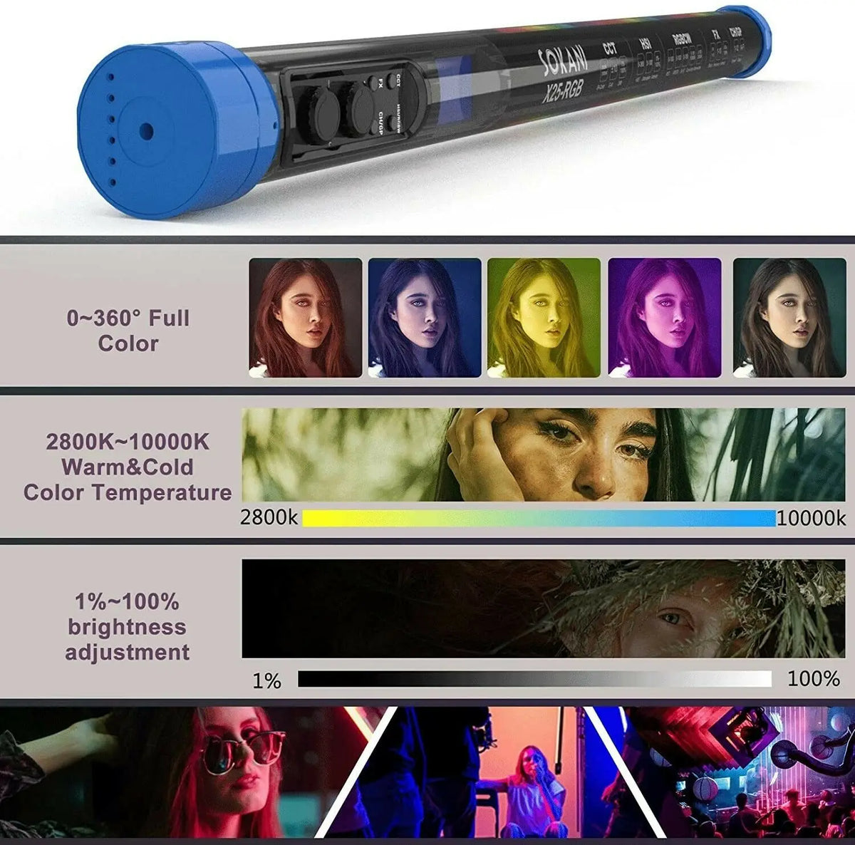 Luz de Vídeo LED Sokani X25 RGB Portátil 5