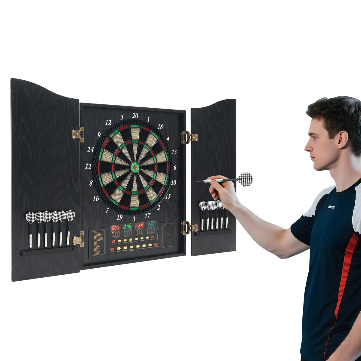 Máquina de Dardos Eletrônica de Parede com Display LED, Conjunto de Dardos Eletrônicos com 12 Dardos + 88 Pontas de Dardo para 16 Jogadores, 243 Jogos, Festas em Casa e Bares 2