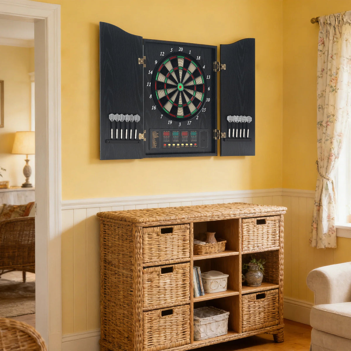 Máquina de Dardos Eletrônica de Parede com Display LED, Conjunto de Dardos Eletrônicos com 12 Dardos + 88 Pontas de Dardo para 16 Jogadores, 243 Jogos, Festas em Casa e Bares 3