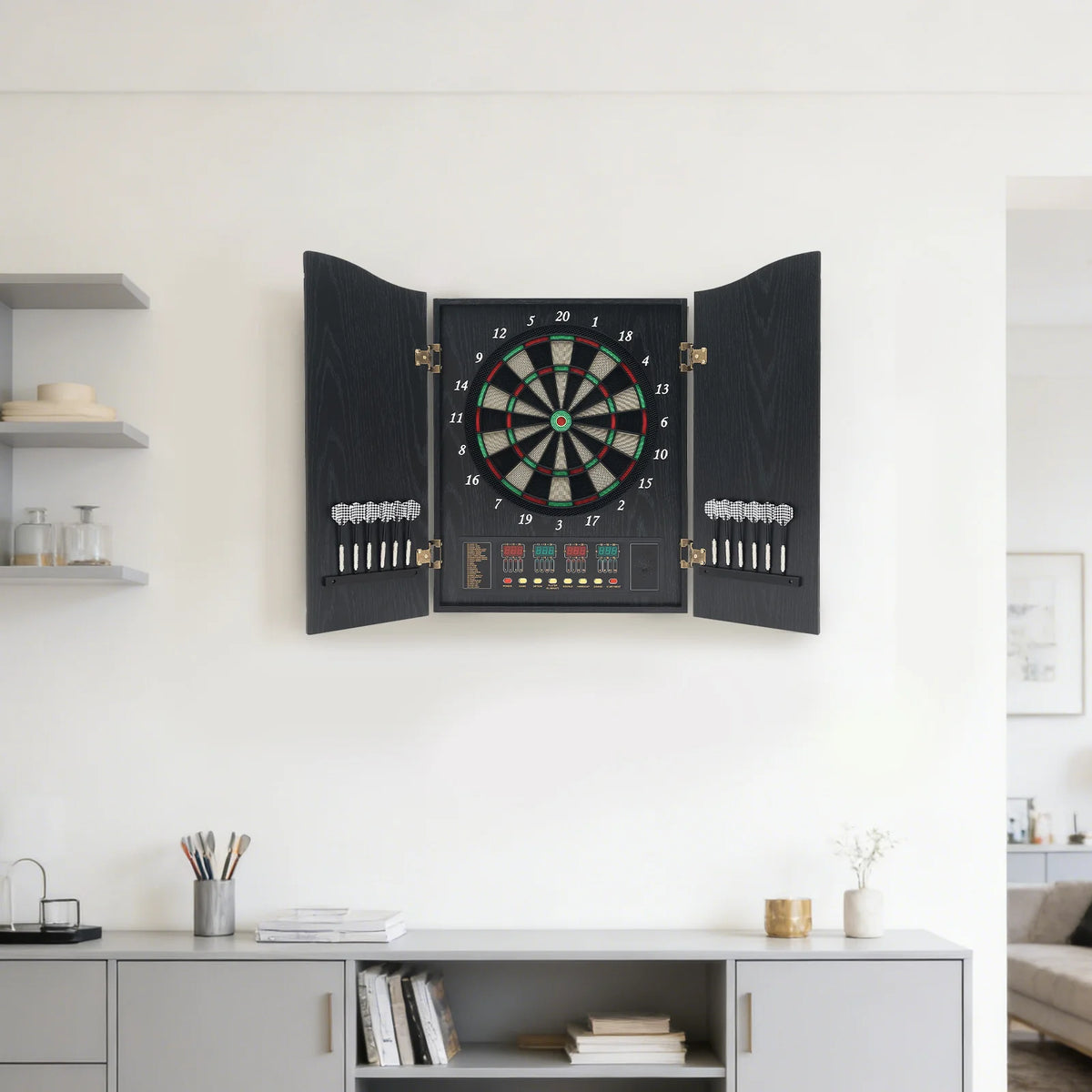 Máquina de Dardos Eletrônica de Parede com Display LED, Conjunto de Dardos Eletrônicos com 12 Dardos + 88 Pontas de Dardo para 16 Jogadores, 243 Jogos, Festas em Casa e Bares 4
